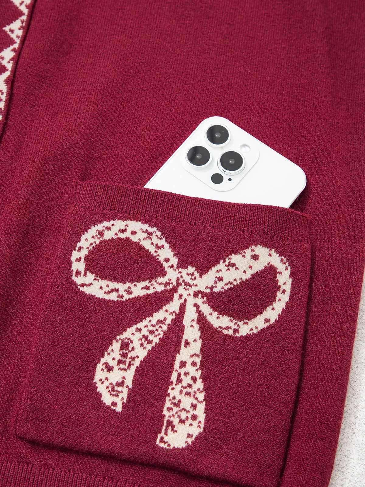 Bow Pocket Collar Long Sleeve Knit Cardigan - Lilixa.store