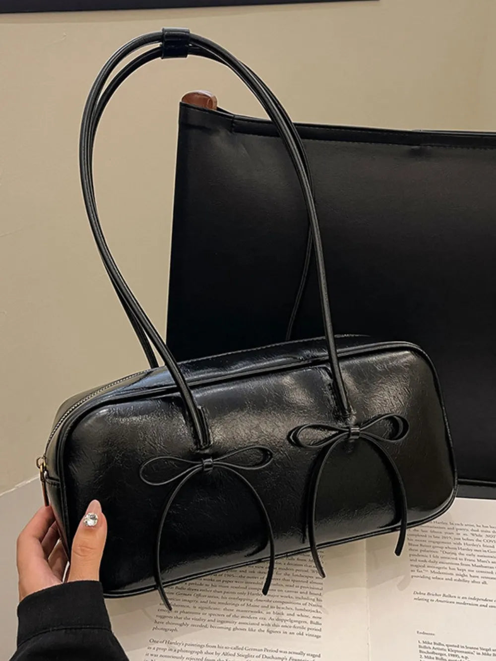 PU Leather Bow Trim Shoulder Bag - Lilixa.store