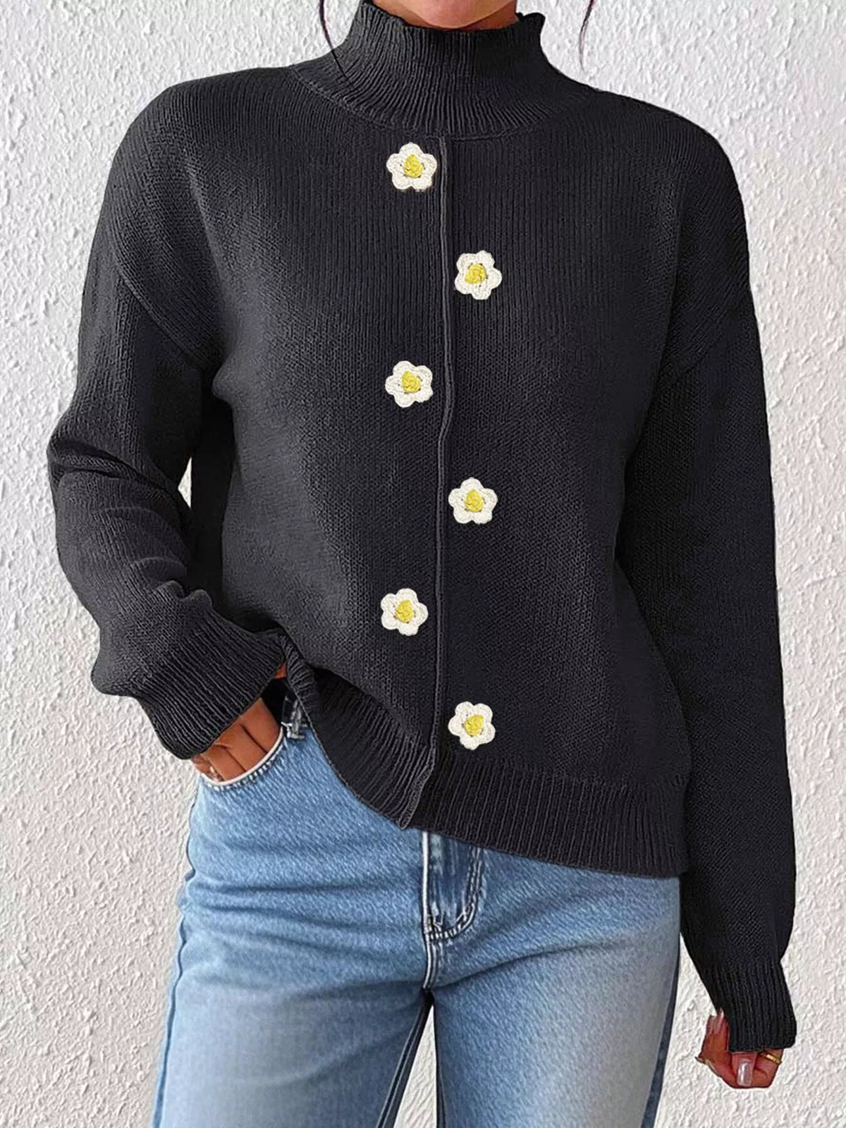 Floral Applique Turtleneck Sweater, view 6