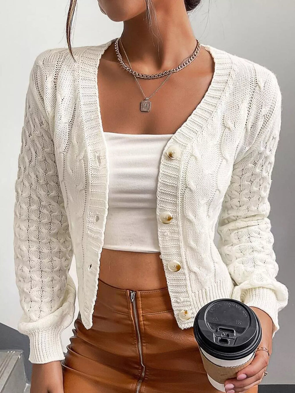 Cable Knit Button-Down Cardigan - Lilixa.store