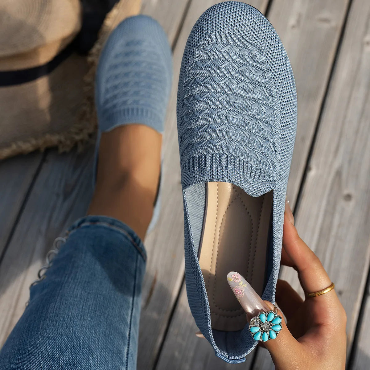 Breathable Knit Slip-On Loafers, view 7