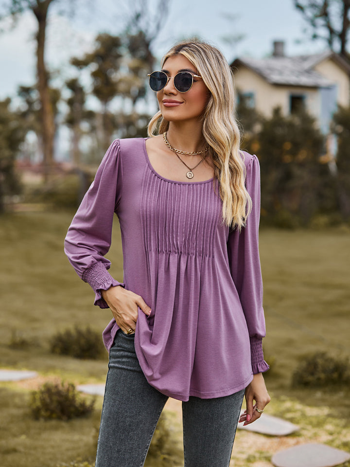 Puff Sleeve Pleated Blouse in Dusty Purple
