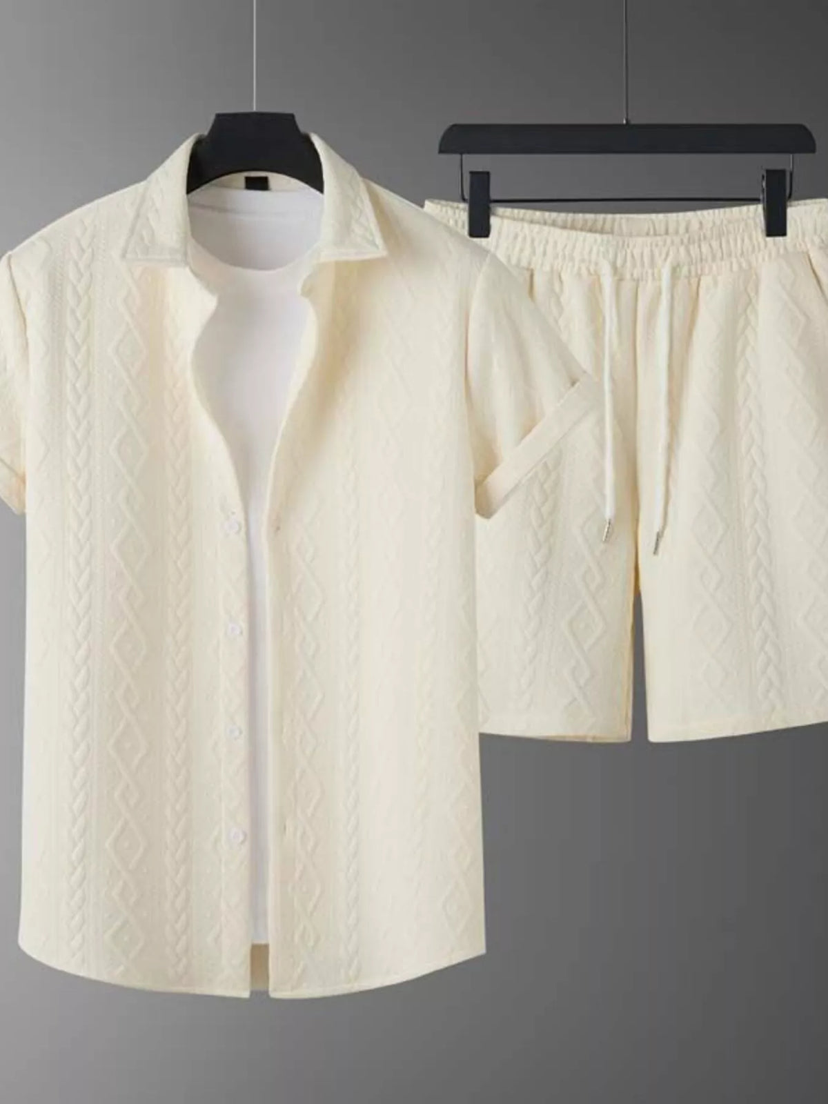 Men's Textured Knit Short Sleeve Polo & Shorts Set - Lilixa.store