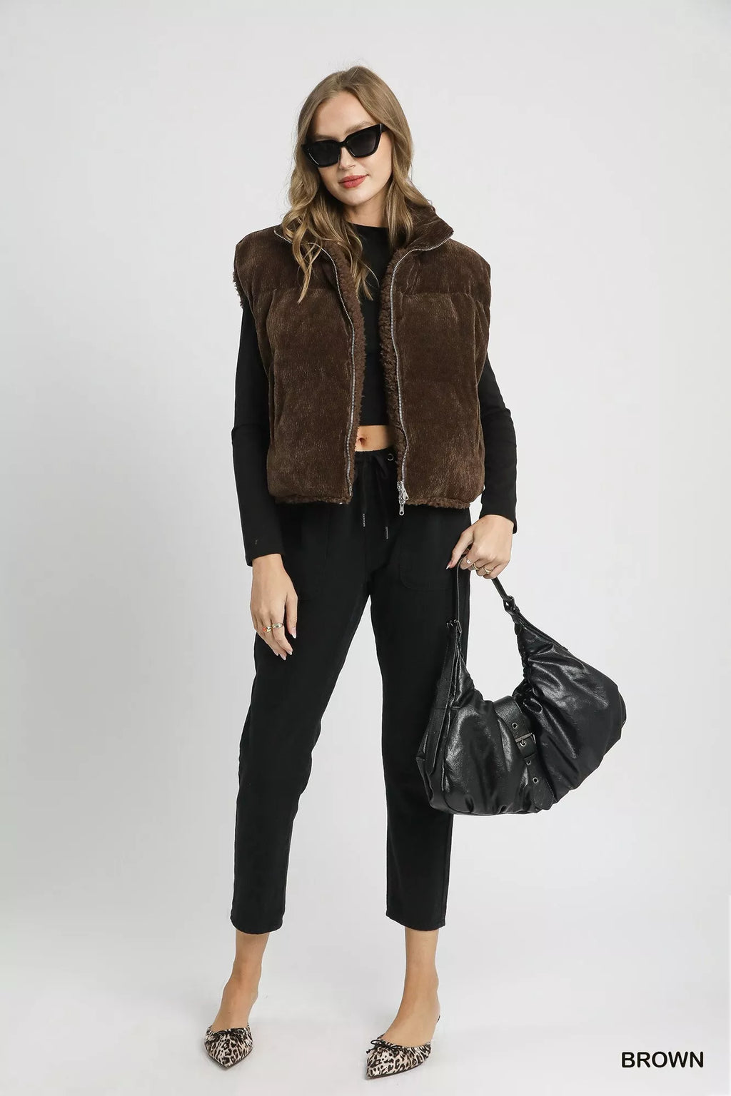 Umgee Sherpa-Lined Zip Vest with Drawstring Hem - Lilixa.store