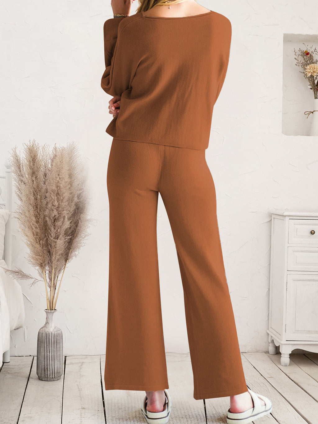 Long Sleeve Lounge Top and Drawstring Pants Set - Lilixa.store