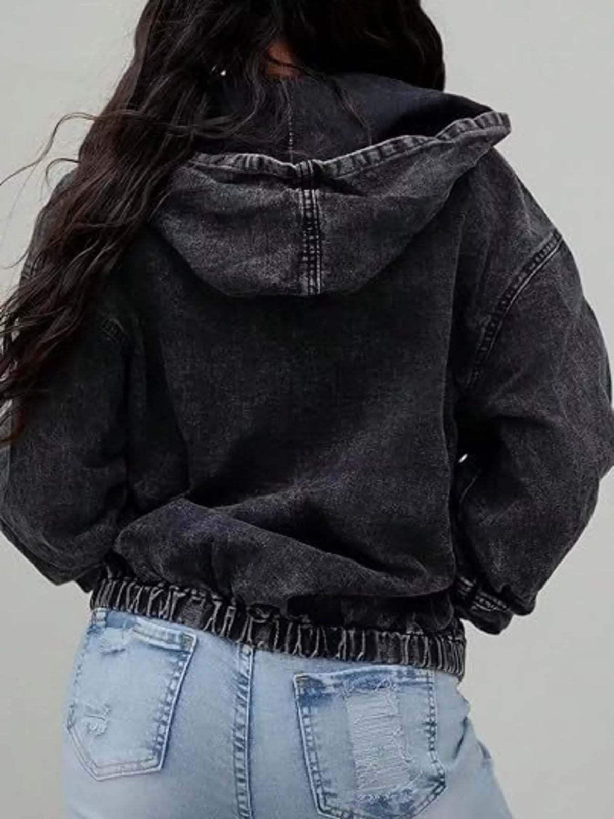 Vintage Washed Zip Up Hooded Denim Jacket, view 2