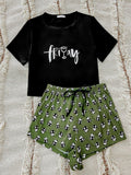 Graphic Tee and Panda Print Shorts Lounge Set - Lilixa.store