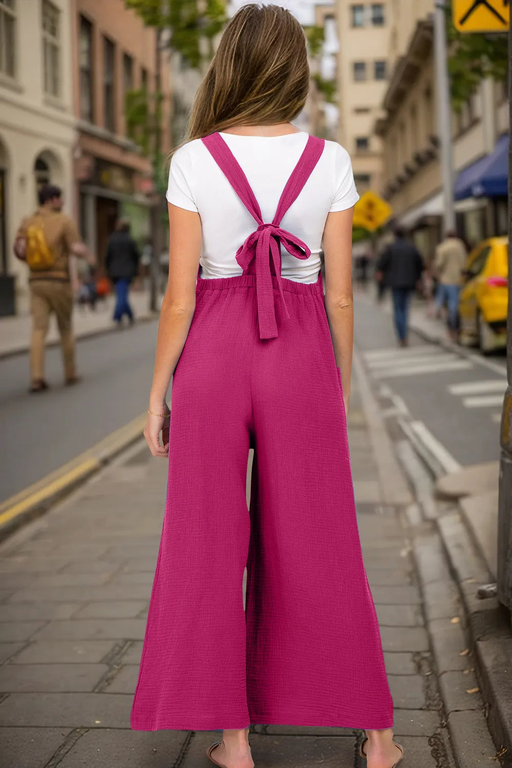Double Take Full Size Wide Leg Overalls with Pockets, view 2