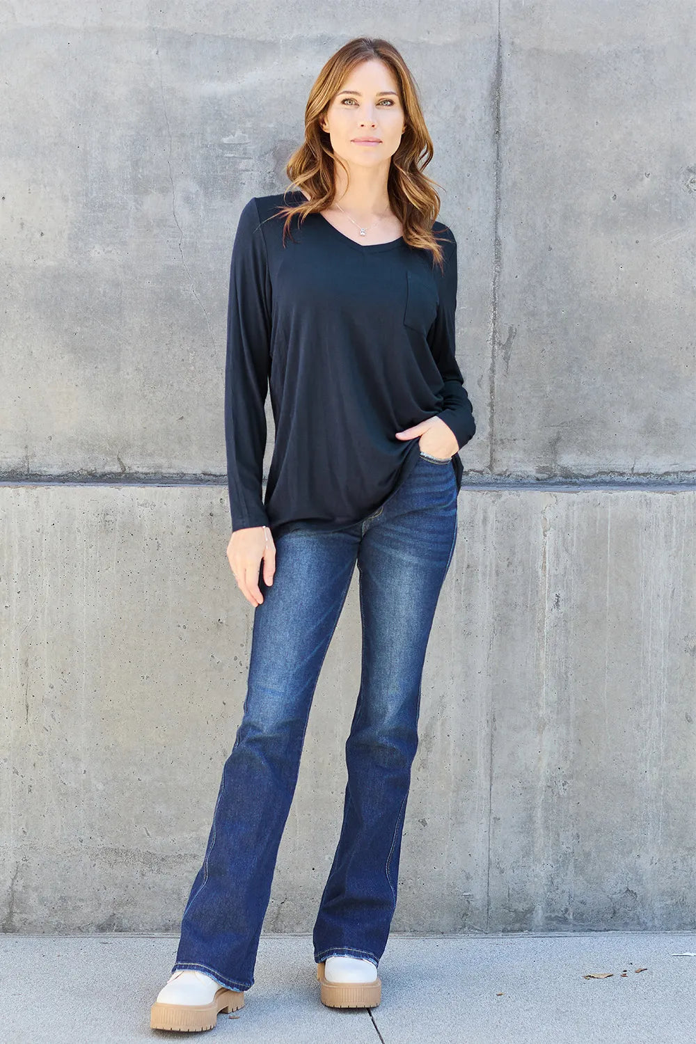 Basic Bae Full Size V-Neck Long Sleeve Top - Lilixa.store
