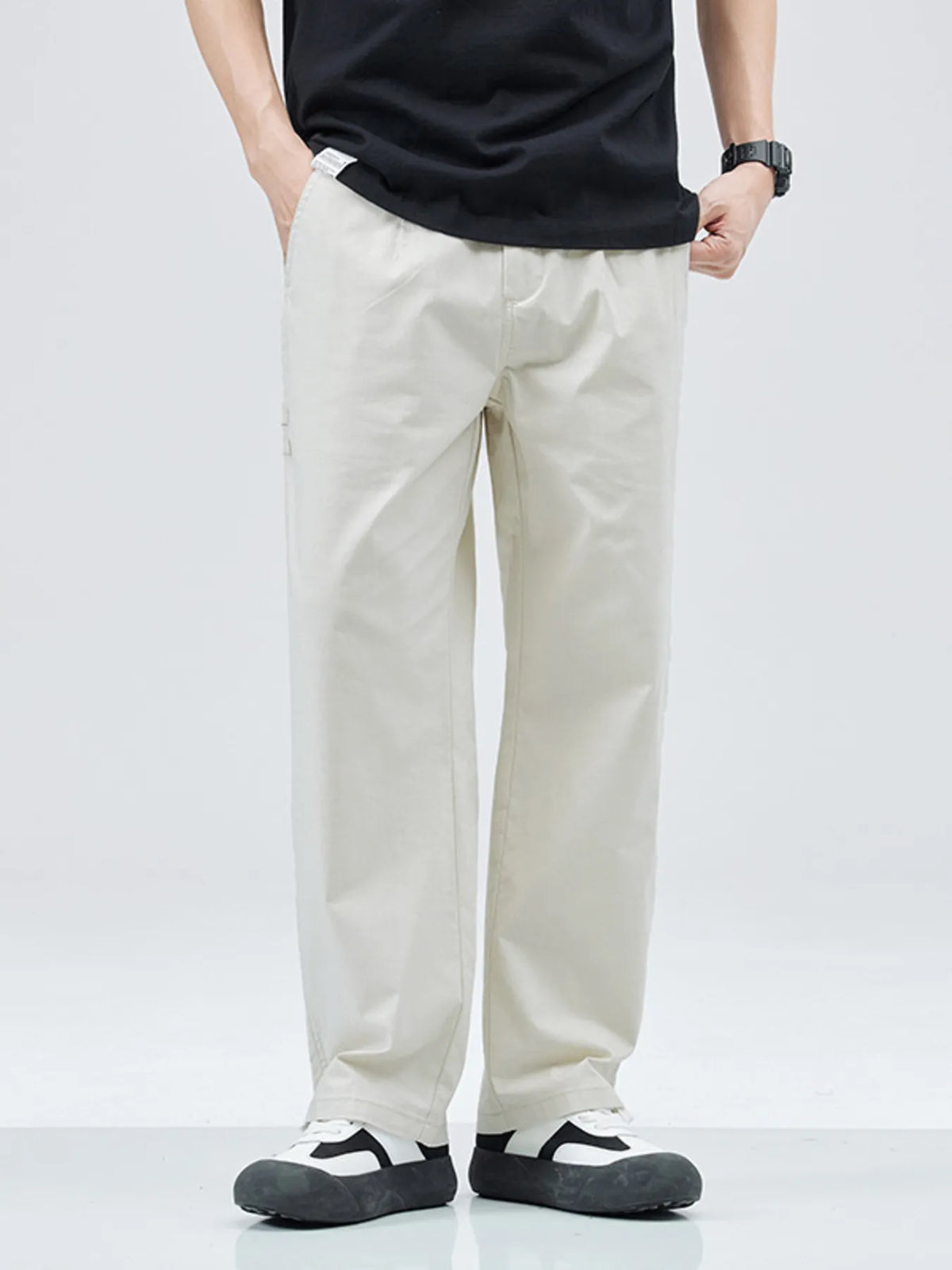 Men's Full Size Casual Loose Fit Straight Leg Pants Plus Size in Beige