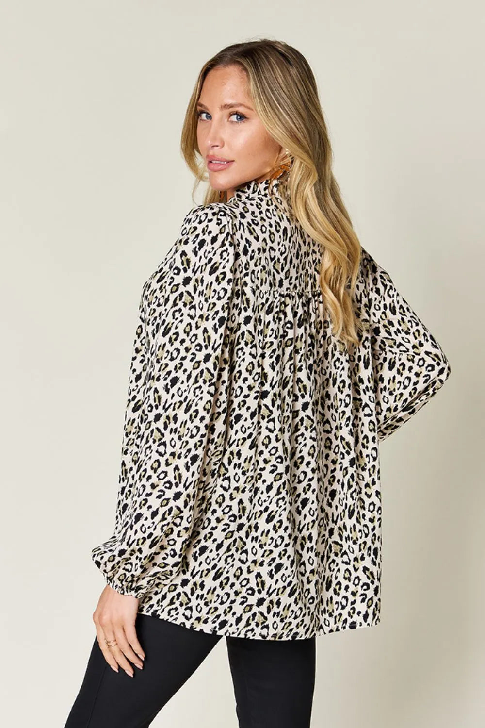 Double Take Full Size Leopard Long Sleeve Blouse - Lilixa.store