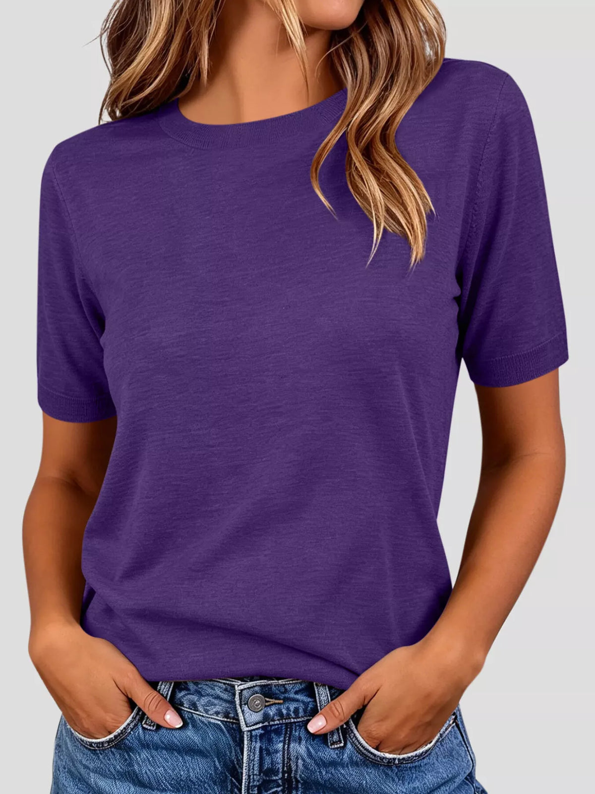 Classic Crew Neck Short Sleeve Knit Top - Lilixa.store