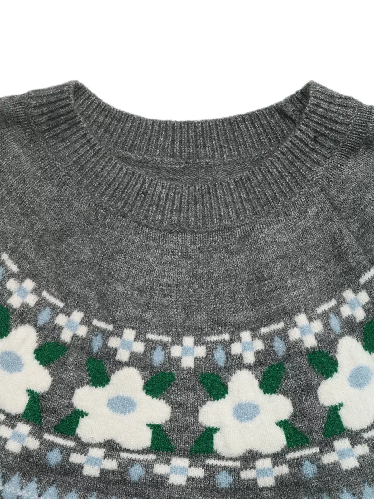 Floral Pattern Round Neck Sweater