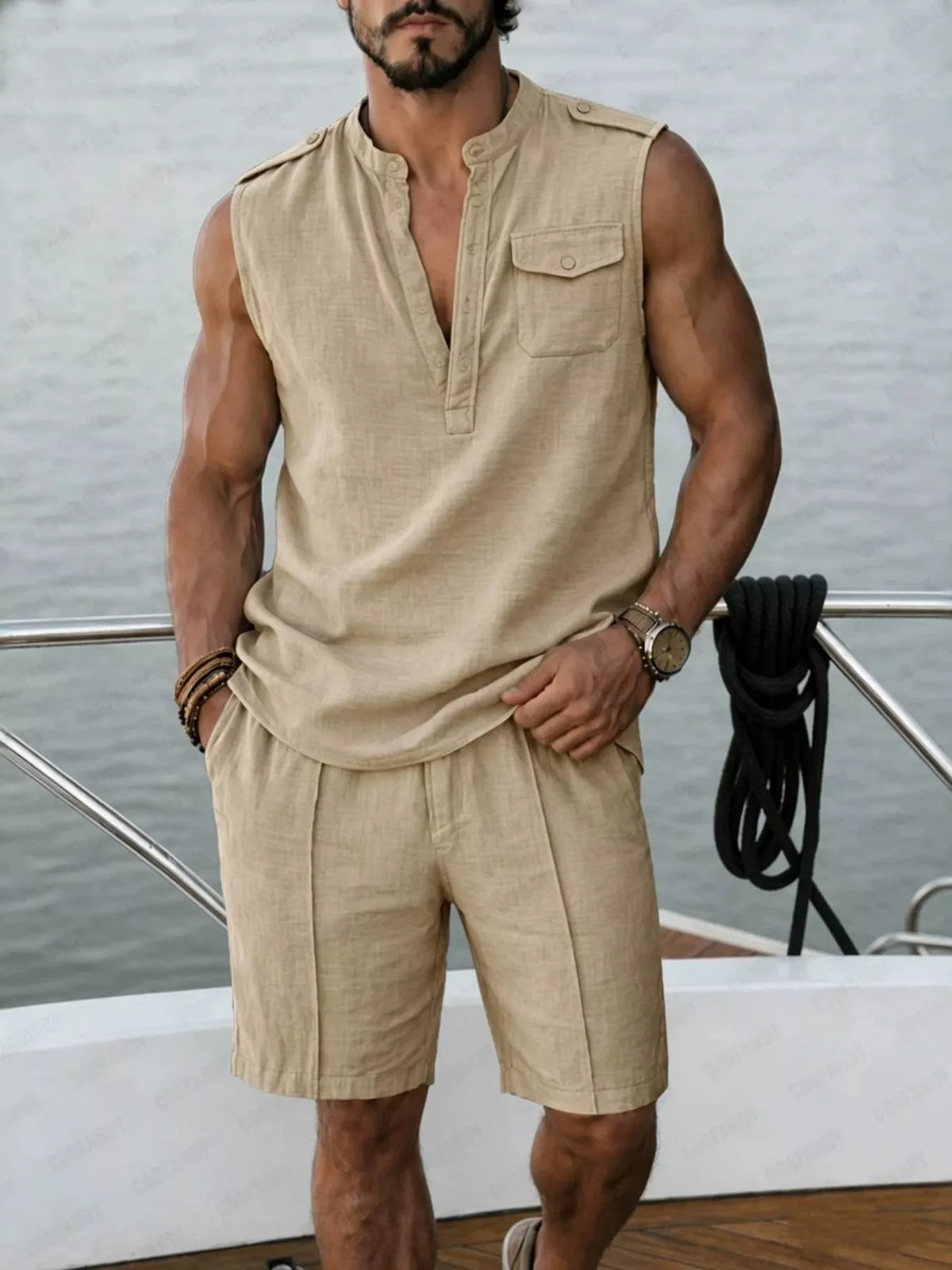 Men's Full Size Sleeveless Top and Shorts Two-Piece Set Plus Size - Lilixa.store