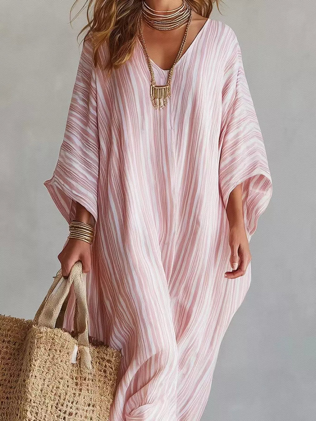 Striped V-Neck Maxi Dress - Lilixa.store