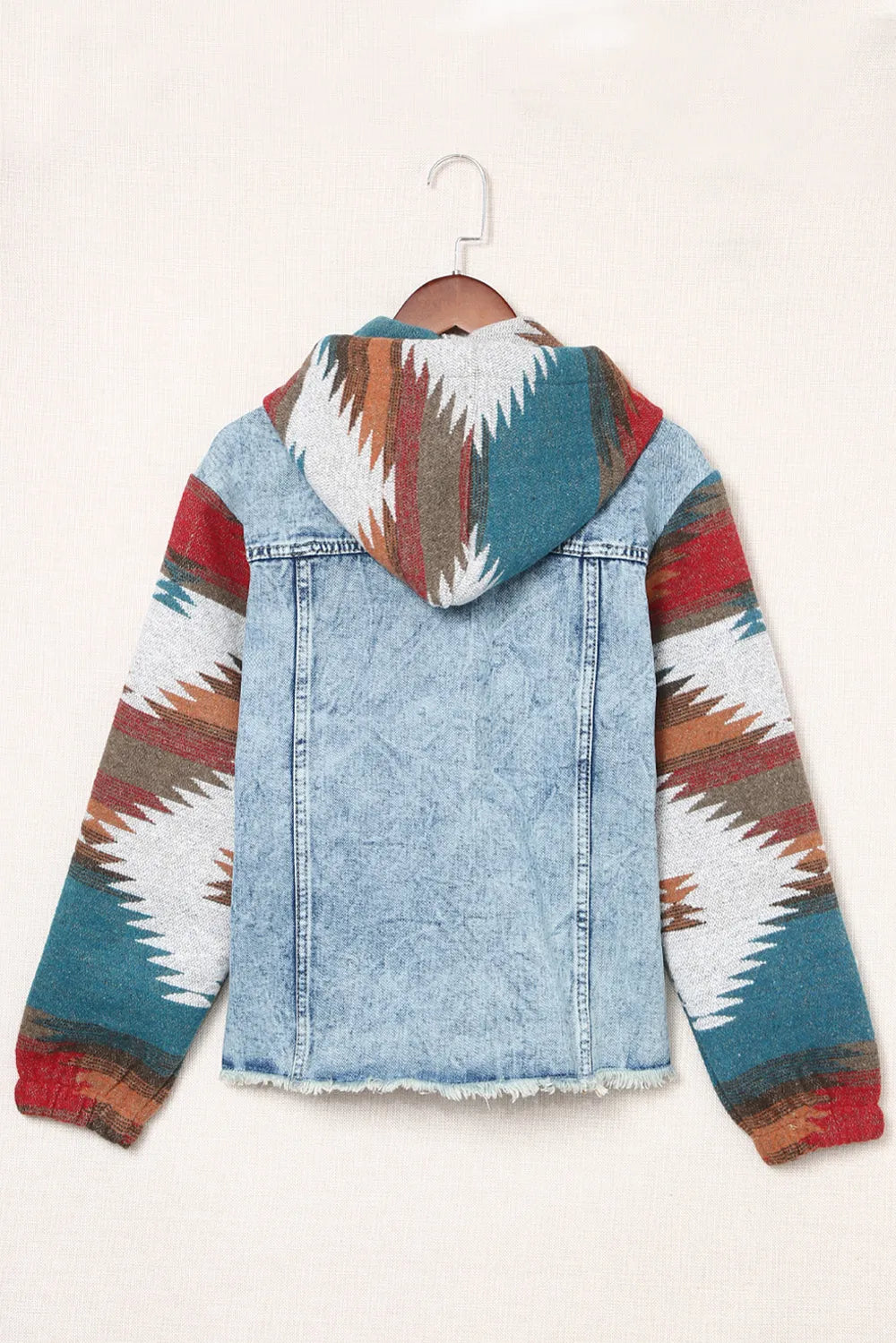 Drawstring Hooded Pocketed Denim Jacket, view 10