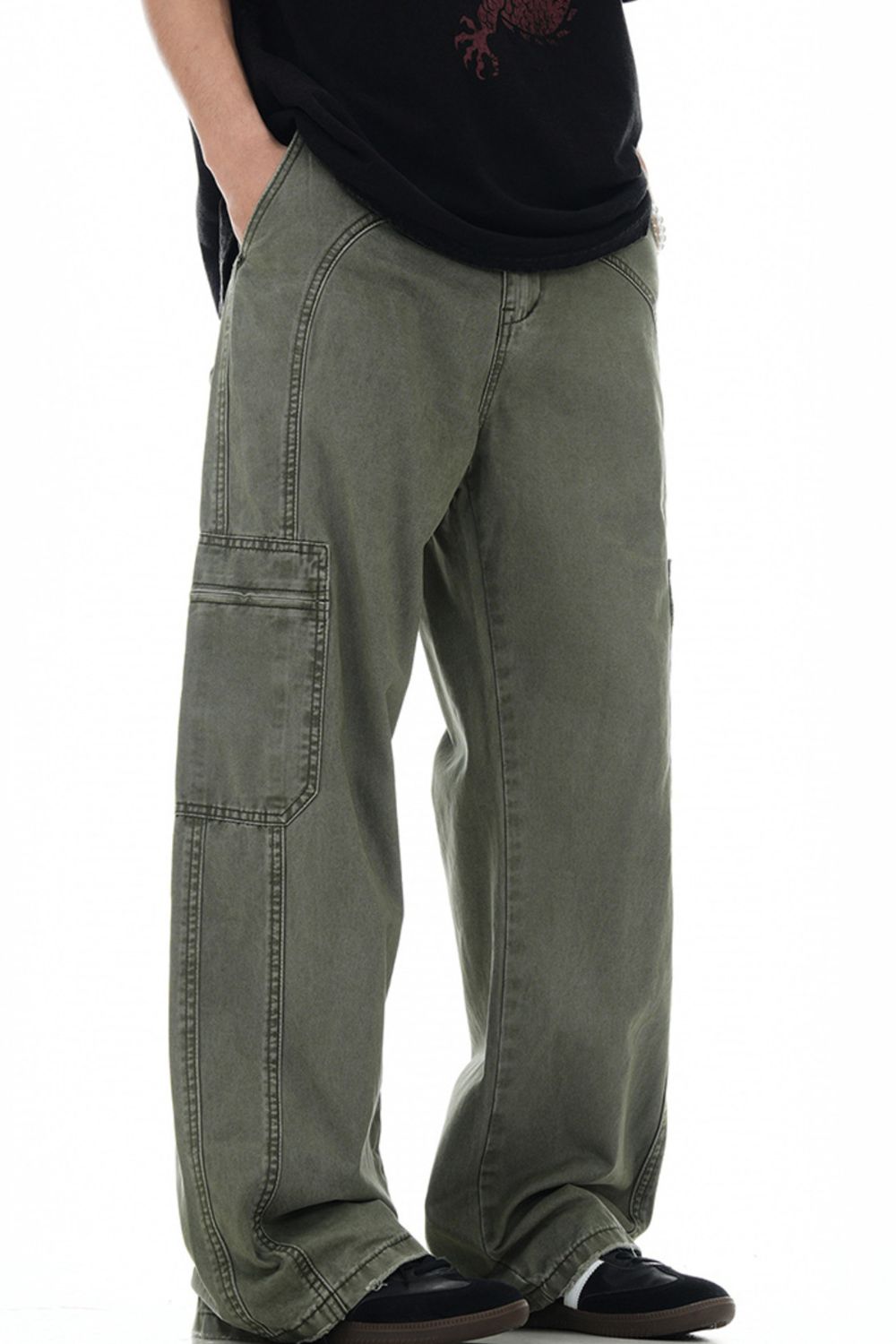 Men's Wide Leg Pants in Army Green, view 3