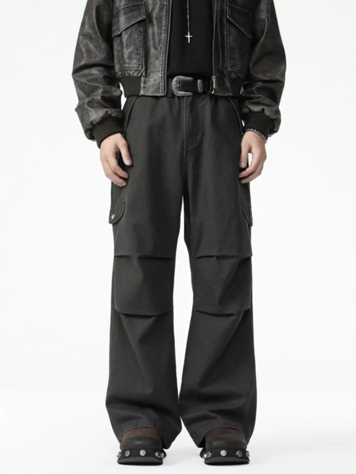Men's Drawstring Wide Leg Pants in Grey