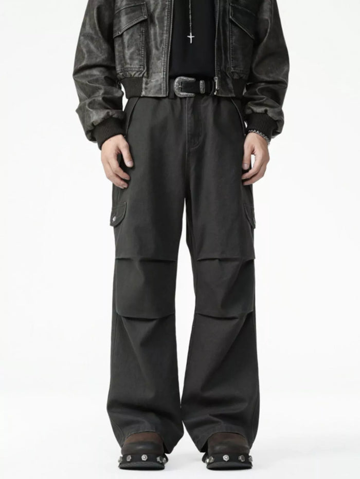 Men's Drawstring Wide Leg Pants in Grey