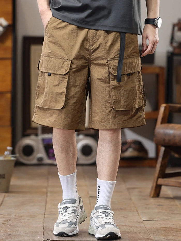 Men's Full Size Multi-Pocket Relaxed Fit Cargo Shorts Plus Size in Caramel