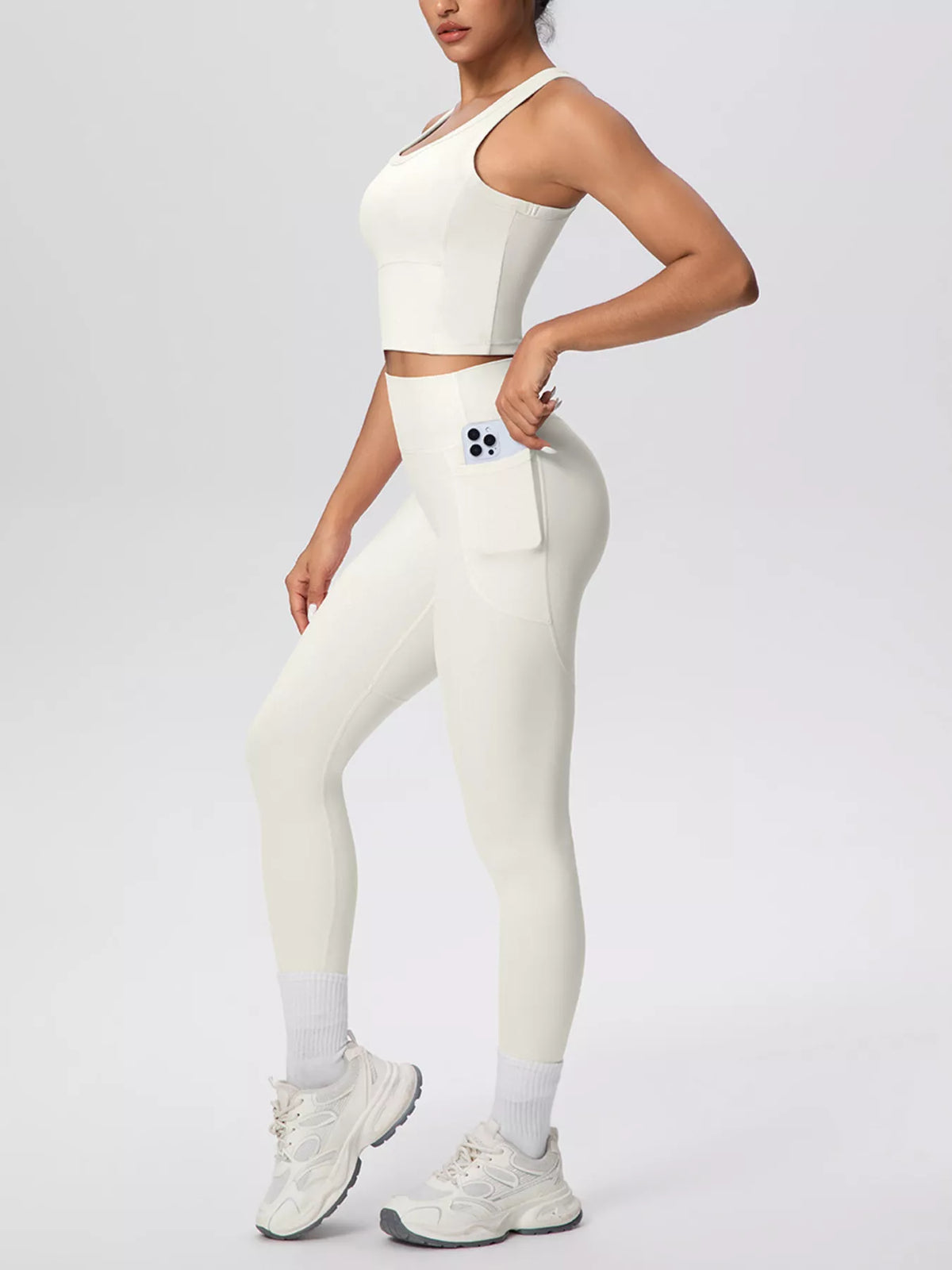 Scoop Neck Tank and High-Waisted Leggings Active Set, view 17