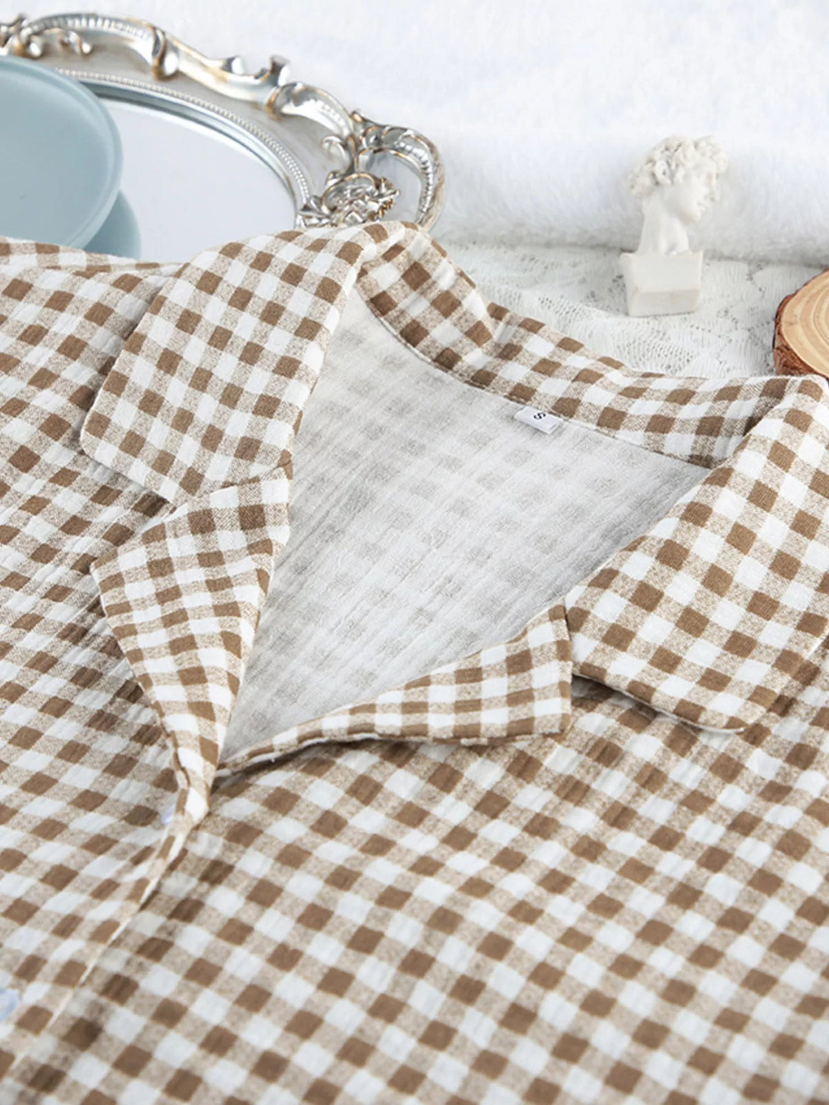 Gingham Ruffle-Trim Top and Pants Lounge Set - Lilixa.store