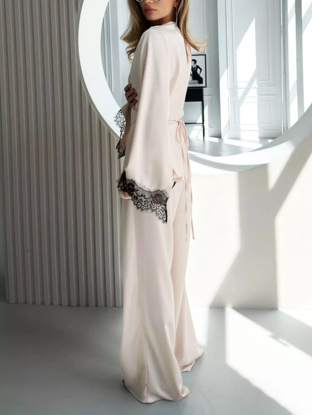 Lace Trim Wrap Top and Pants Set - Lilixa.store