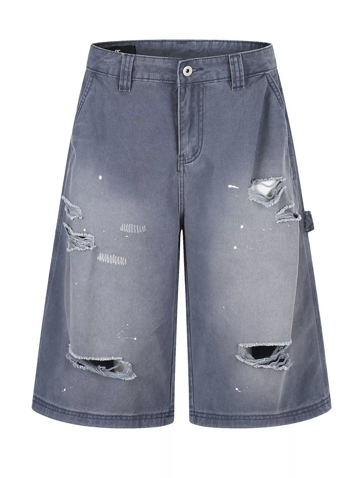 Men's Distressed Wide-Leg Denim Capris - Lilixa.store