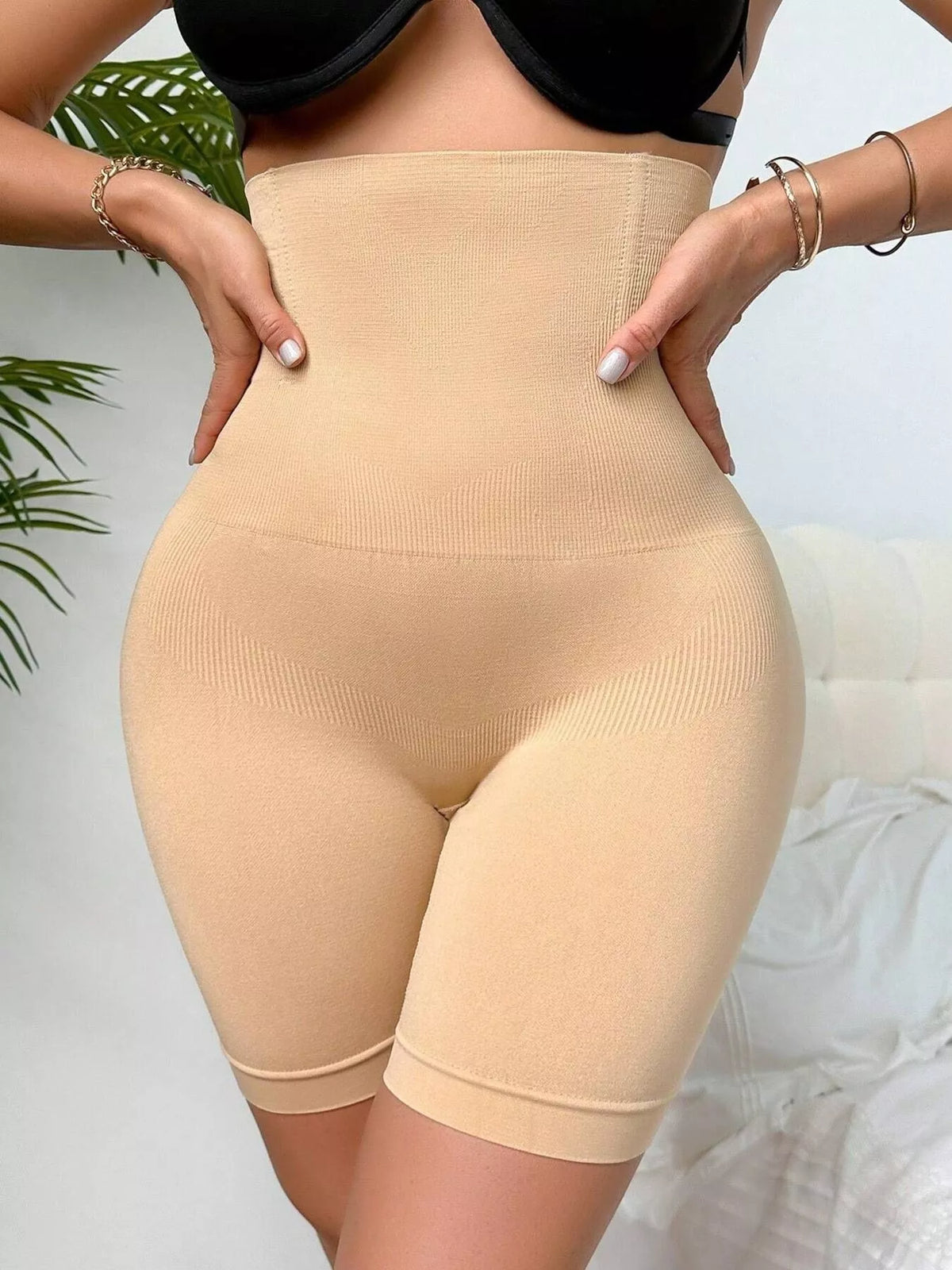 Full Size High Waist Compression Slimming Leggings Plus Size in Tan