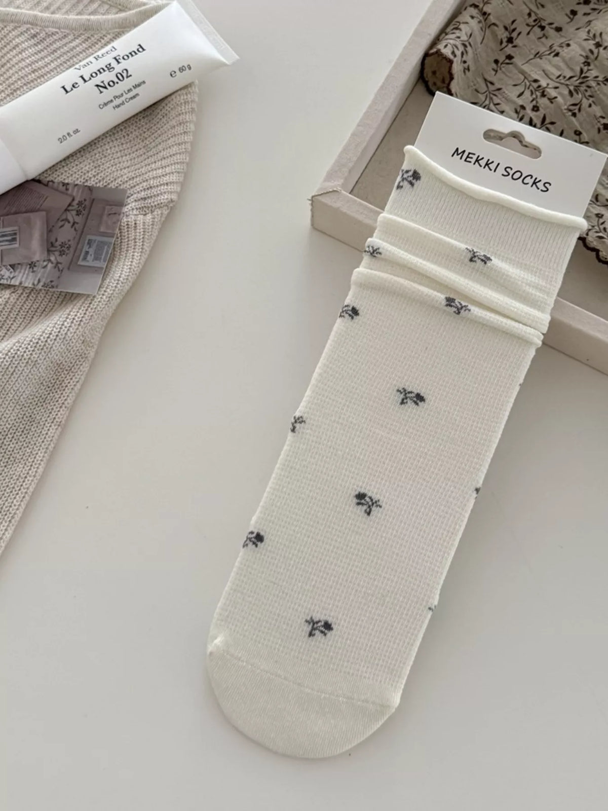 Floral Print Crew Socks in White