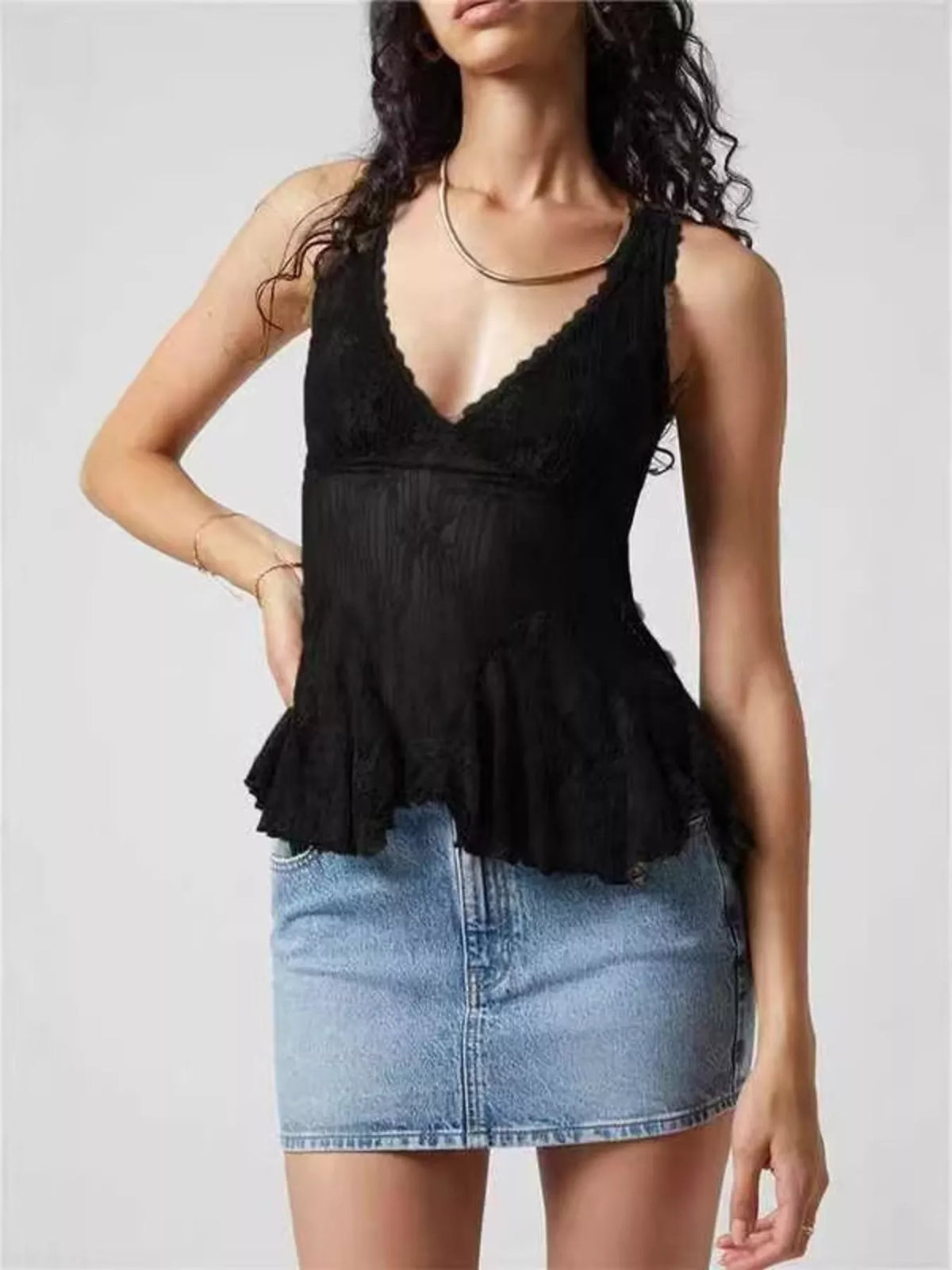 Lace V-Neck Tank - Lilixa.store