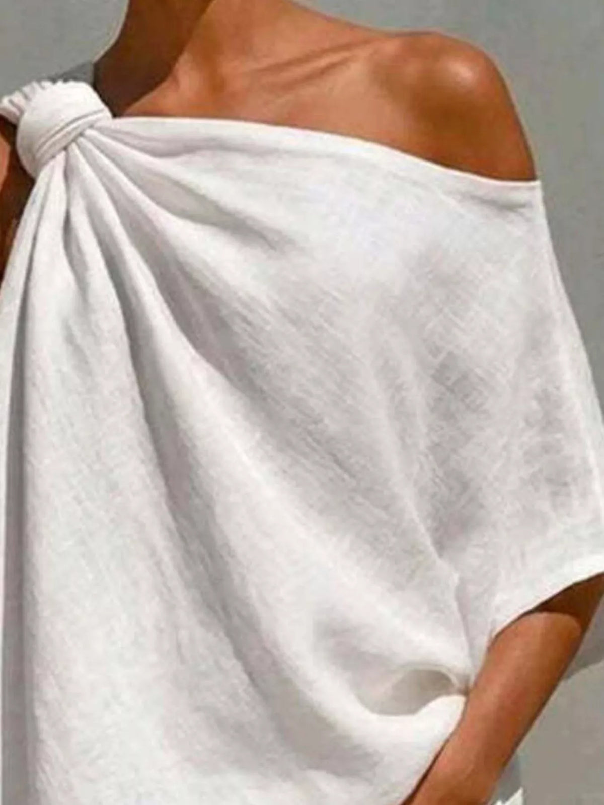 Full Size One-Shoulder Knot Detail Blouse Plus Size