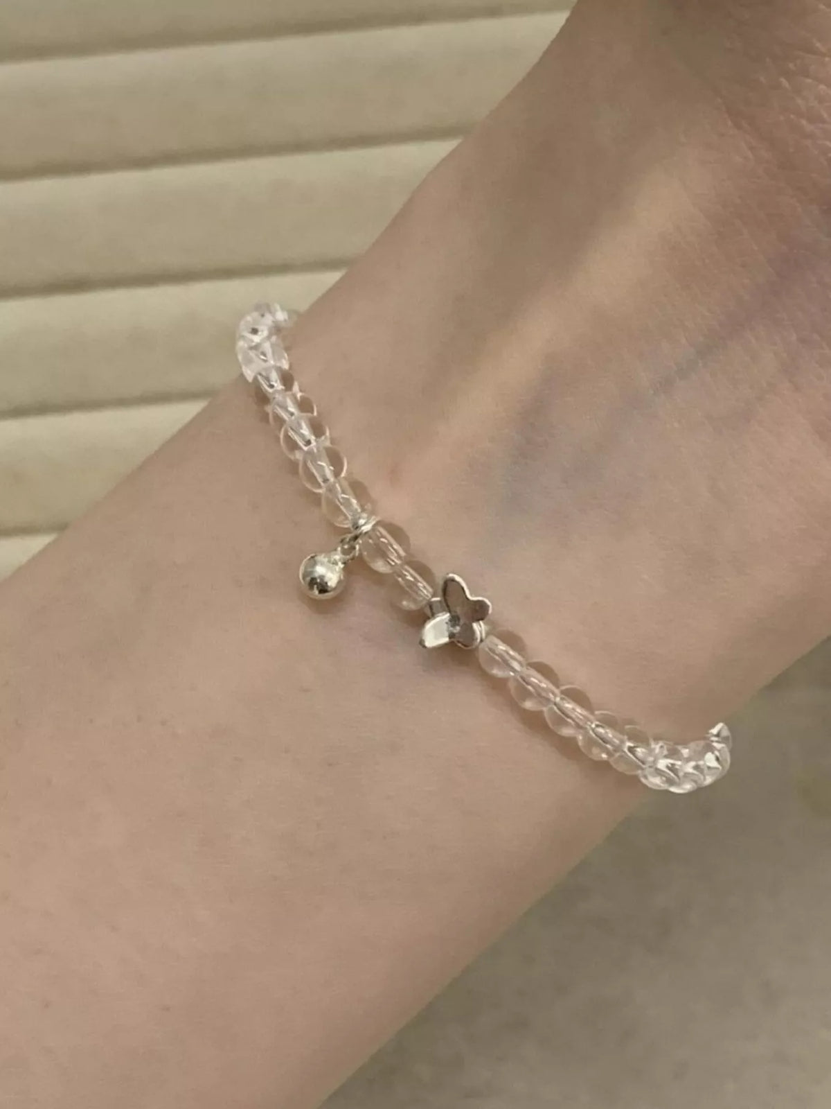 Crystal Beaded Bracelet with Butterfly Charm - Lilixa.store