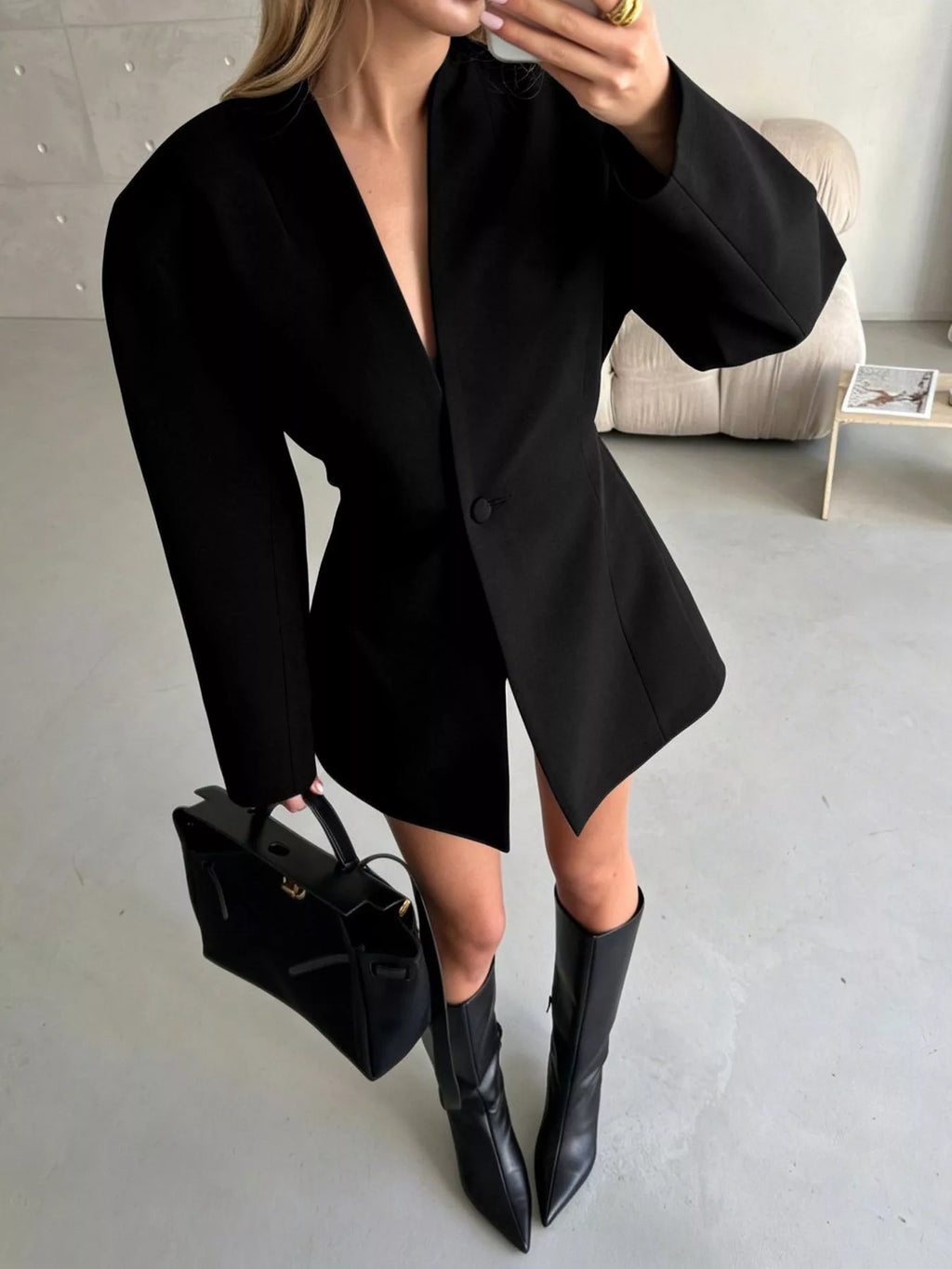 One Button Long Sleeve Blazer - Lilixa.store