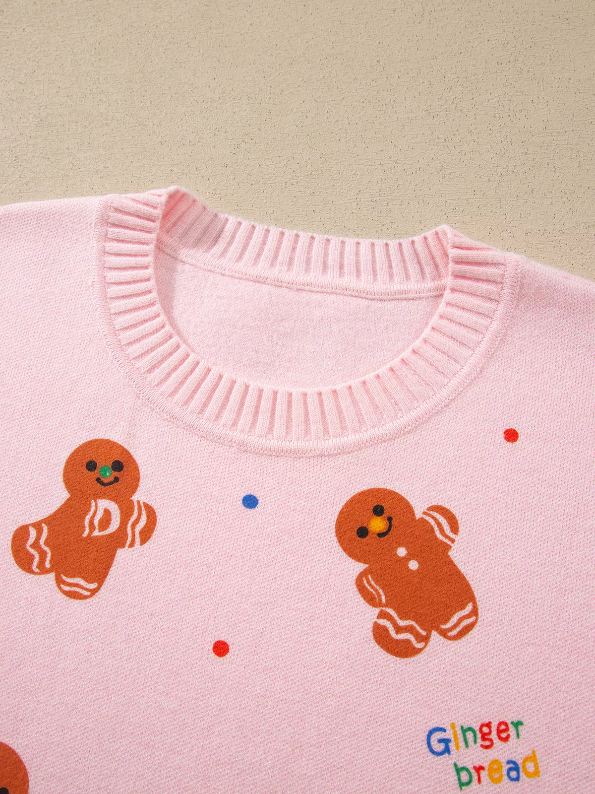 Gingerbread Pattern Long Sleeve Round Neck Sweater - Lilixa.store