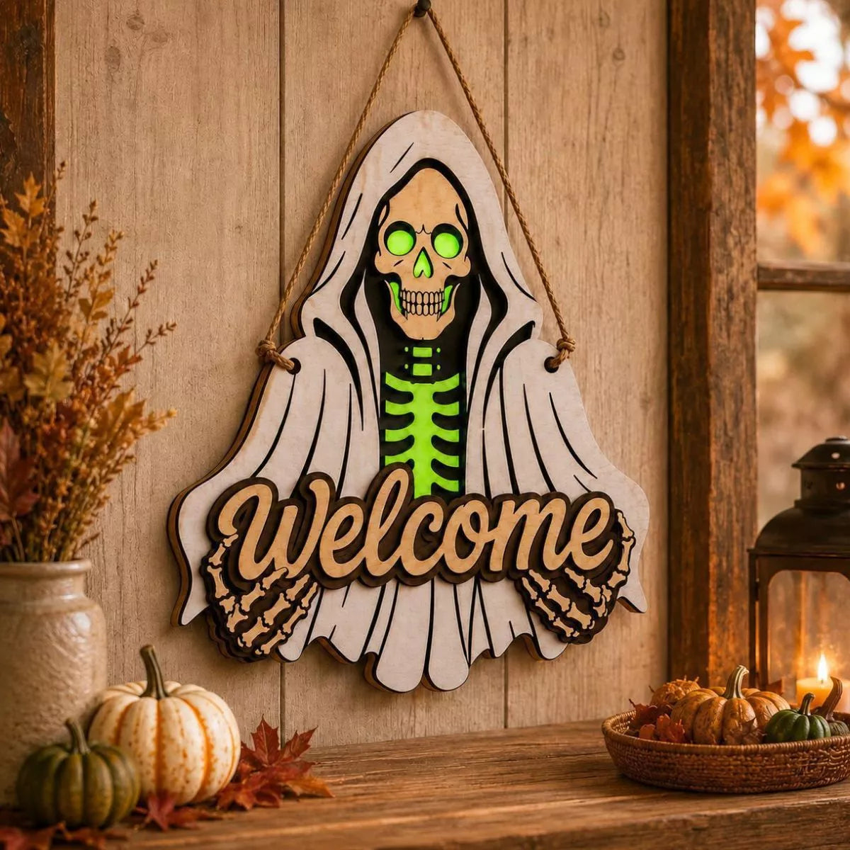 Spooky Halloween Skeleton Welcome Hanging Decorative Ornament - Lilixa.store