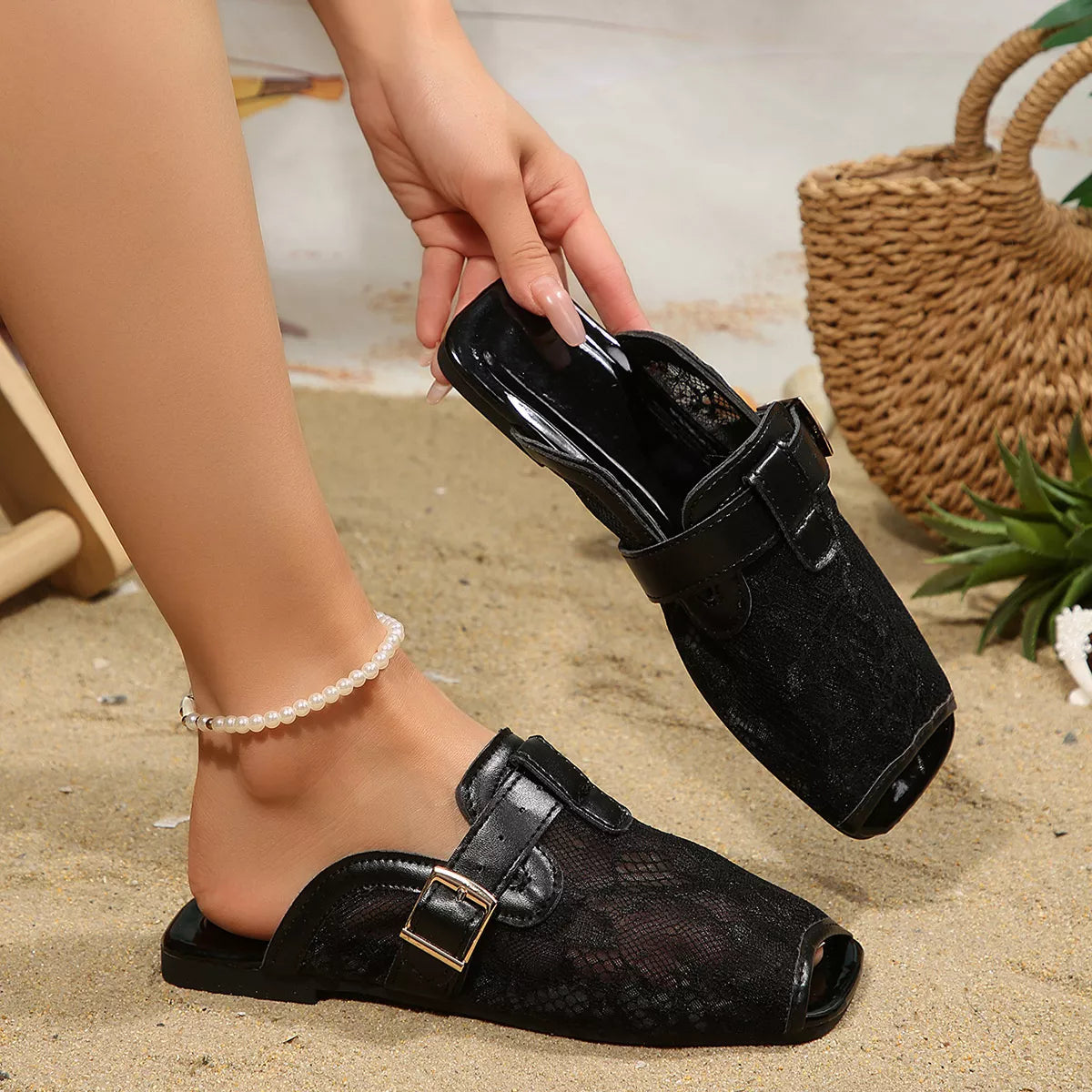 Lace Open Toe Flats Sandals - Lilixa.store