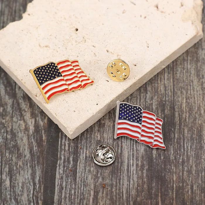 2 Piece Drip Oil US Flag Brooch in Deep Red