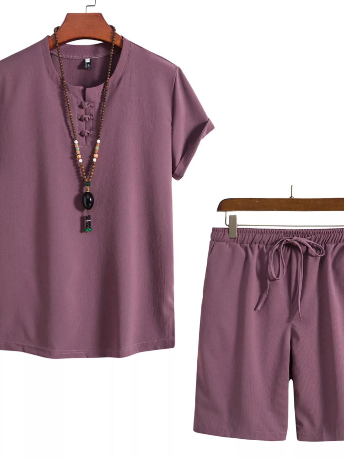 Men's Plus Size Mandarin Collar Short Sleeve Shirt and Shorts Set - Lilixa.store