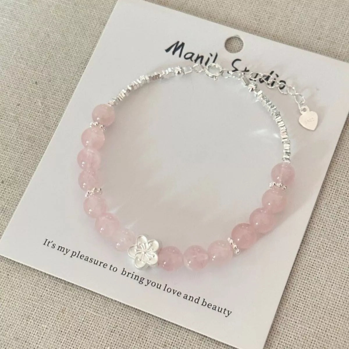925 Sterling Silver Crystal Bead Flower Bracelet - Lilixa.store