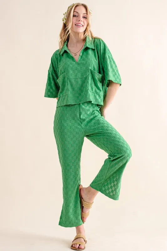 And The Why Brushed Texture Checker Board Pattern Casual Pants - Lilixa.store
