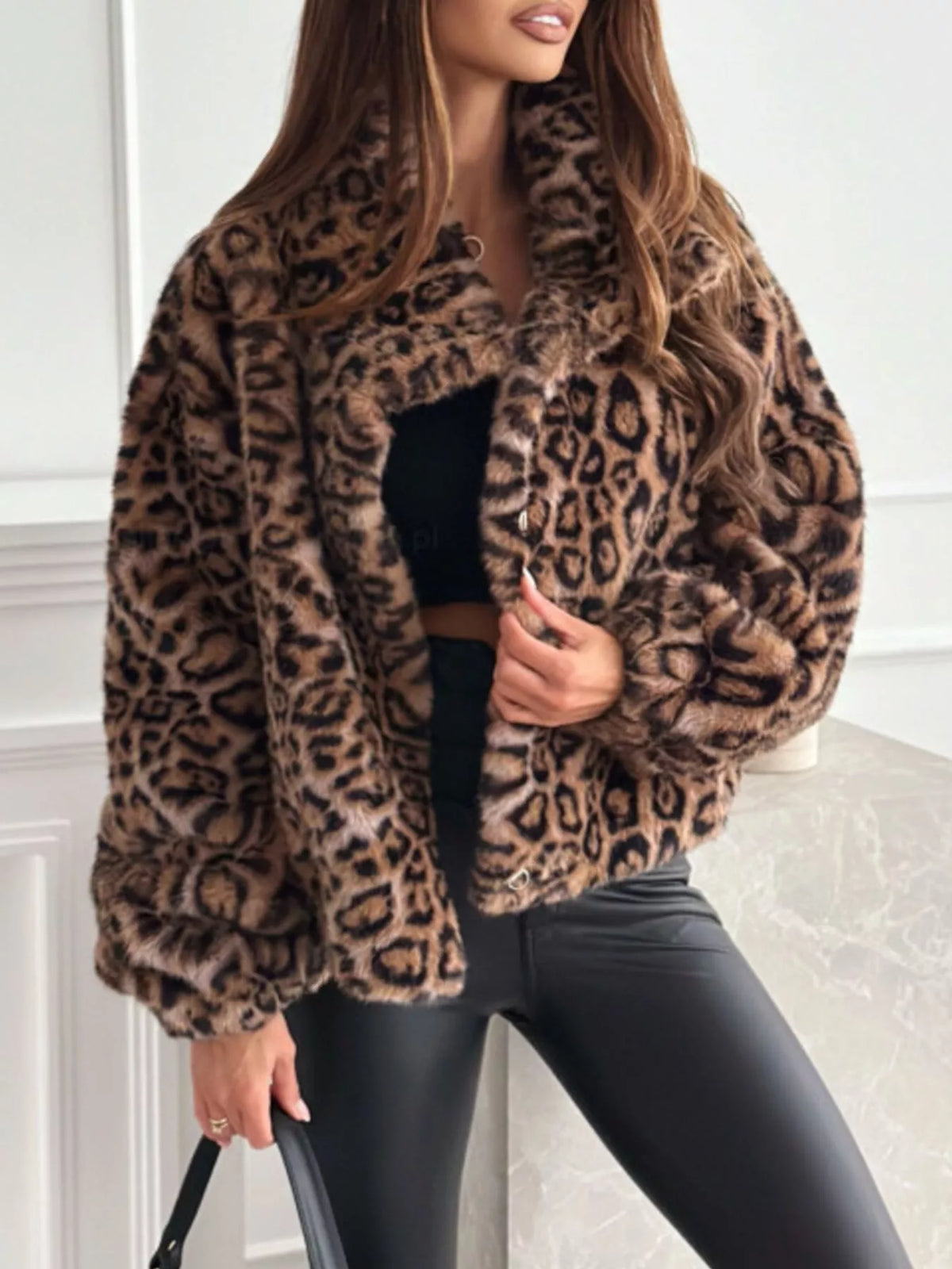 Leopard Faux Fur Cropped Jacket in Leopard Print