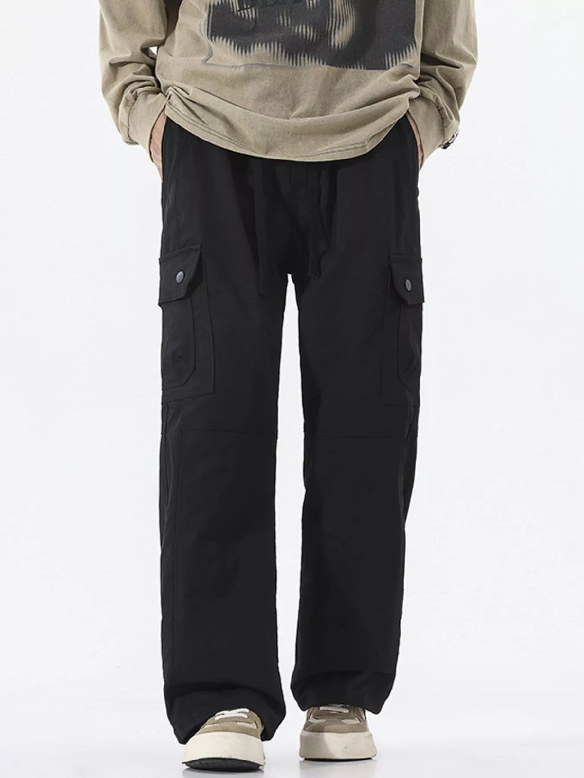 Men's Full Size Multi-Pocket Cargo Utility Pants Plus Size in Black