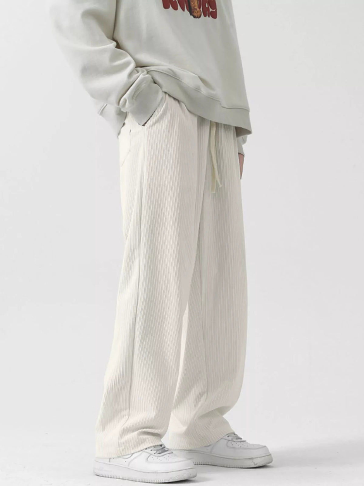 Men's Full Size Drawstring Wide Leg Corduroy Pants Plus Size in White