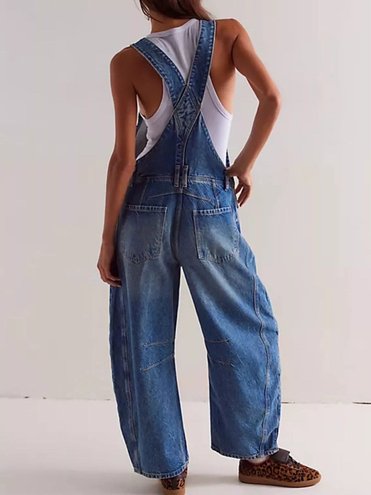 Wide Strap Wide Leg Denim Overalls, view 7