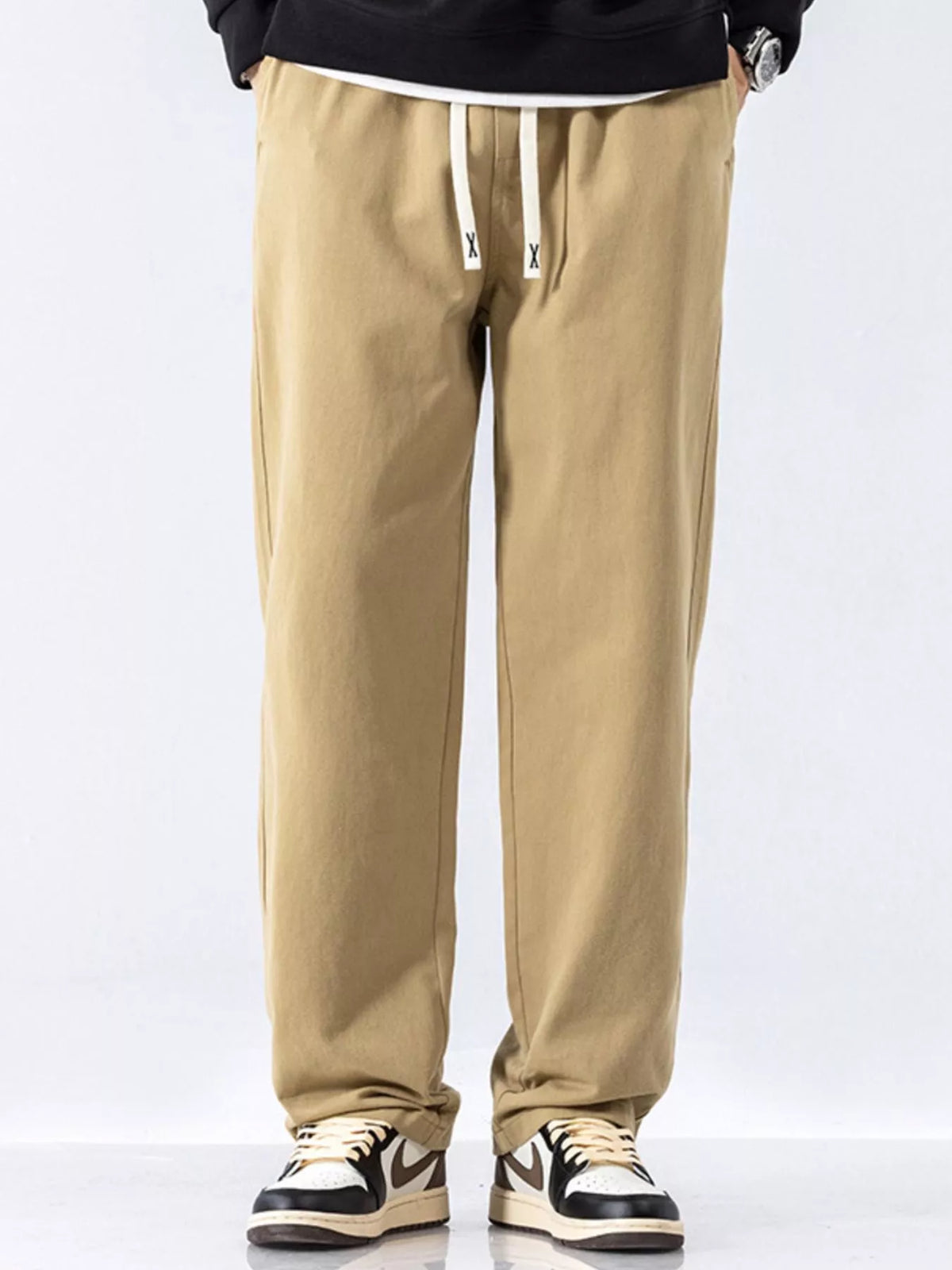 Men's Full Size Casual Loose-Fit Drawstring Pants Plus Size in Khaki