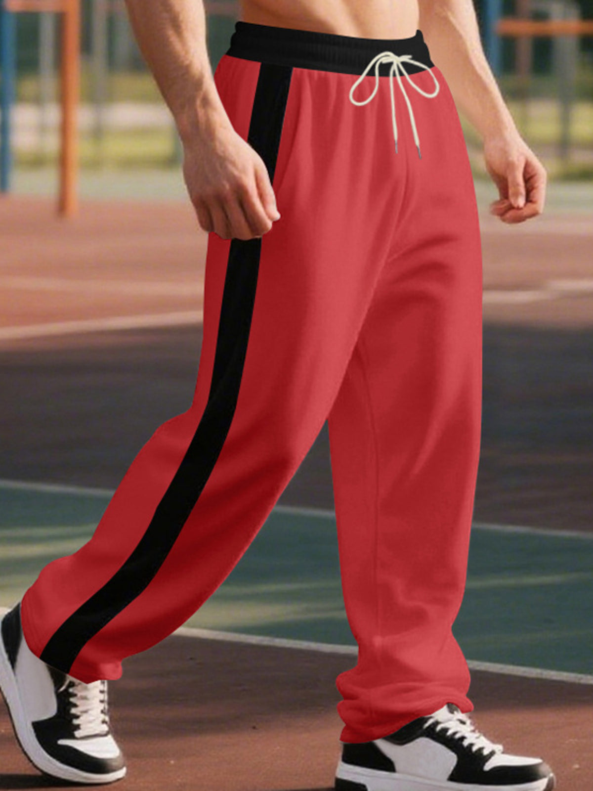 Men's Full Size Side Stripe Wide Leg Pants Plus Size in Bright Red