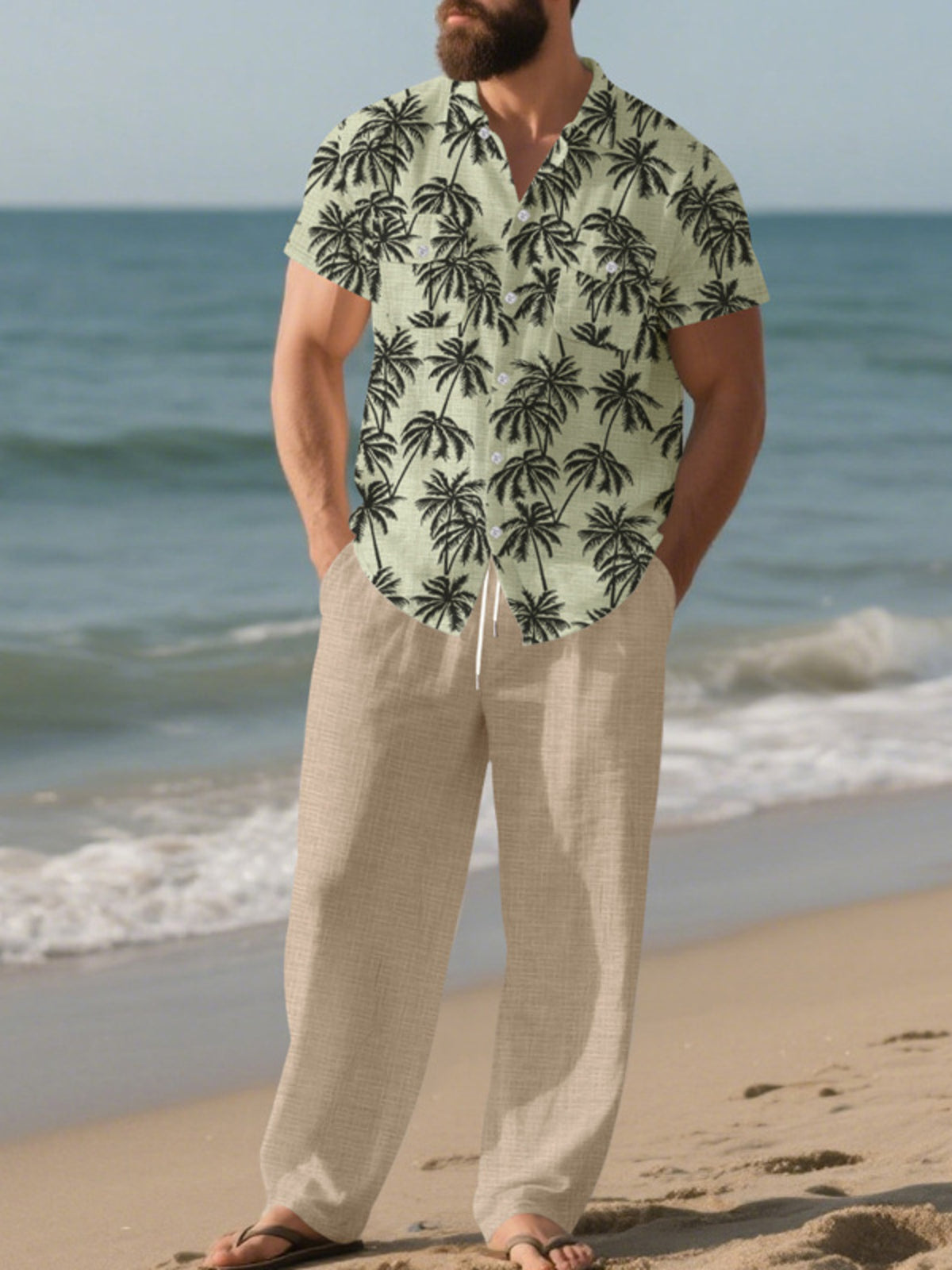 Men's Full Size Tropical Palm Print Button Up Shirt and Pants Set Plus Size - Lilixa.store