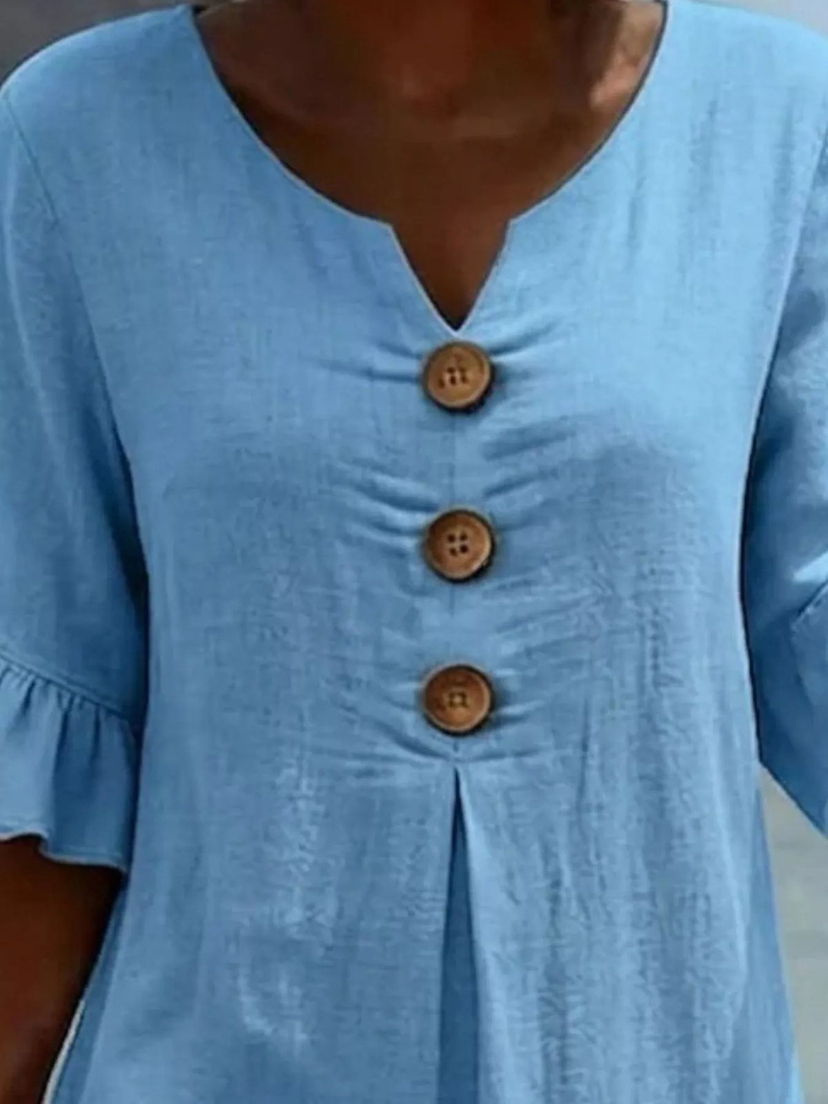 Full Size Decorative Button Ruffle Half Sleeve Dress Plus Size - Lilixa.store
