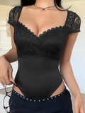 Lace Sweetheart Neck Cap Sleeve Bodysuit - Lilixa.store